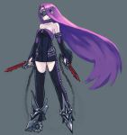  alternate_costume bare_shoulders chain choker dagger dress dual_wielding fate/stay_night fate_(series) highres knife long_hair mask purple_hair rider strapless_dress thighhighs utu_(artist) very_long_hair weapon 