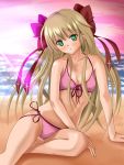  bikini blonde_hair blush green_eyes mayoi_neko_overrun! meitoku orange_(meitoku) serizawa_fumino swimsuit 