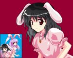  alphes_(style) animal_ears black_hair bunny_ears inaba_tewi jewelry long_hair multiple_girls necklace parody pikapon purple_hair rabbit_ears red_eyes reisen_udongein_inaba short_hair smile style_parody touhou 
