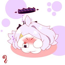  :i ahoge blue_archive blush closed_eyes closed_mouth colored_shadow commentary_request expressive_hair food fruit hair_ornament hairclip halo highres hina_(blue_archive) holding holding_food horns kurukurumagical long_hair nose_blush onigiri shadow single_hair_intake solo standing translation_request umeboshi v-shaped_eyebrows very_long_hair wavy_mouth white_background 