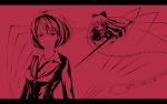  bad_id doll formal letterboxed monochrome pant_suit red red_background shanghai shanghai_doll shihiron suit touhou 