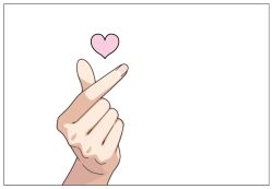  1girl border devil_jone_qrit finger_heart hand_focus heart mixed-language_commentary original simple_background solo white_background white_border 