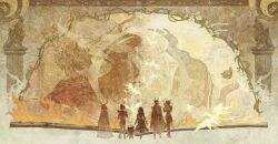  2boys 5girls absurdres angert_(infinity_nikki) animal animal_on_shoulder arabian_clothes armor back-to-back backpack bag belt blonde_hair blue_scales boots brother_and_sister cape cat chinese_commentary cloak clothed_animal commentary_request crop_top dragon dragon_boy dragon_girl dragon_horns dragon_tail dress ear_covers ephia_(infinity_nikki) fire from_behind hair_over_eyes hair_through_hood hand_up helm helmet high_heel_boots high_heels high_ponytail highres hood hood_up hooded_cloak horns infinity_nikki layered_skirt long_dress long_skirt lumie_(infinity_nikki) medael_(infinity_nikki) meghill_(infinity_nikki) midriff momo_(nikki) momo_(zephyr)_(infinity_nikki) mouse_(animal) multiple_boys multiple_girls nikki_(nikki) nikki_(series) parksolian_(infinity_nikki) pauldrons pleated_skirt ponytail purifying_wind_(infinity_nikki) sandals short_hair shoulder_armor siblings skirt spoilers stained_glass statue tail western_dragon wilhelm_(infinity_nikki) wyx66157 zappy_(infinity_nikki) 