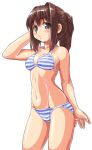  brown_eyes brown_hair curvy dd_(artist) original ponytail short_hair solo striped striped_bikini striped_swimsuit swimsuit 