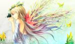  bare_back blonde_hair butterfly closed_eyes flower gradient_hair hands_clasped head_wreath light_smile long_hair multicolored_hair original profile purple_hair smile solo wings yoshino_ryou yuri-chan 