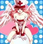  background bad_id bare_shoulders big_breasts big_wings blush breasts cap cross eyes fairy gloves hair hat heart hearts huge_wings injection_fairy_lily large_syringe legs long_hair neck nurse nurse_cap nurse_hat nurse_outfit open_mouth outfit oversized_object pink_hair red_cross red_eyes redhead shorts syringe teeth tongue white_cap white_hat wings yu-gi-oh! yuu-gi-ou yuu-gi-ou_duel_monsters 