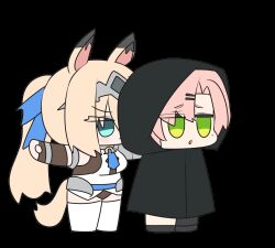  2girls akaoni_(zumt3548) alternate_costume animal_ears animated animated_gif black_coat black_shoes blonde_hair blue_eyes coat full_body green_eyes hair_ornament hair_over_one_eye hairband hairclip hood horse_ears horse_girl horse_tail long_hair metal_hairband mole mole_under_eye multiple_girls nicole_demara open_mouth pink_hair ponytail shoes sigrid_de_l'azur simple_background solo tail tongue white_background zenless_zone_zero 