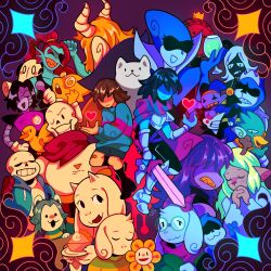  3others 6+boys 6+girls acid adoptive_siblings alphys annoying_dog antlers asgore_dreemurr asriel_dreemurr bandaid bandaid_on_leg berdly_(dark_world)_(deltarune) berdly_(deltarune) bird_that_carries_you_over_a_disproportionately_small_gap blush brothers butterscotch_cinnamon_pie c._round coke-bottle_glasses crown cup deer_antlers deer_girl deltarune dog father_and_child father_and_son flower flowey_(undertale) frisk_(undertale) ghost glasses goat_boy gorryb hat highres holding holding_cup holding_sword holding_weapon horns husband_and_wife jester_cap jevil king_(deltarune) kris_(dark_world)_(deltarune) kris_(deltarune) lancer_(deltarune) mettaton mettaton_ex mother_and_child mother_and_son multiple_boys multiple_girls multiple_others napstablook noelle_holiday noelle_holiday_(dark_world) papyrus_(undertale) parent_and_child queen_(deltarune) ralsei red_soul_(utdr) reptile_girl robot robot_boy rouxls_kaard sans_(undertale) siblings skeleton soul_(utdr) spamton_g._spamton sword temmie toriel undertale undyne utdr_(toby_fox) weapon white_dog 