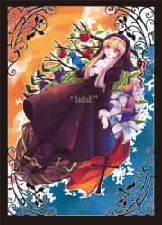  1girl apple beatmania_iidx bemani bird blonde_hair blue_bird commentary_request cross food fruit hannes_farrugia kirero nun orange_eyes pop'n_music zektbach 