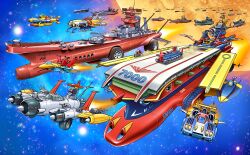  aircraft_carrier aircraft_catapult akagi_(red_hawk_rengou_kantai) annotated aoshima_bunka_kyouzai atlanger battleship car caterpillar_tracks commentary_request commission company_connection crossover dai_tiger_(kodai_robo_godaiger) driving eagle_yamato fleet flying_car gattai_red_hawk_yamato gattai_robo_atlanger godaiger head_wings highres i-16_(red_hawk_rengou_kantai) kodai_robo_godaiger mechanical_wings military_vehicle misogram missile mogami_(red_hawk_rengou_kantai) motor_vehicle motorcycle musashi_(red_hawk_rengou_kantai) nagato_(red_hawk_rengou_kantai) on_motorcycle planet range_finder red_hawk_harley red_hawk_rengou_kantai riding riding_motorcycle shinano_(red_hawk_rengou_kantai) ship ship_turret skeb_commission space space_carrier_red_hawk spacecraft star_(sky) starfighter tiger_shark_(gattai_robo_atlanger) tiger_yamato turbo_yamato vehicle_focus warship watercraft wheel wings yellow_eyes yellow_wings zero-sen_yamato 