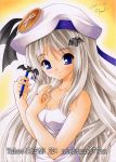  blue_eyes hat little_busters!! long_hair nightmare77zx noumi_kudryavka one-piece_swimsuit pen school_swimsuit silver_hair swimsuit traditional_media white_school_swimsuit 