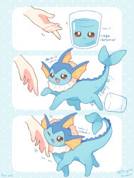  ! 1other animal_focus blue_fur cetacean_tail commentary_request cup fins fish_tail forked_tail head_fins highres in_container in_cup mugita_konomi one_eye_closed open_mouth pokemon pokemon_(creature) pokemon_focus tail vaporeon water 