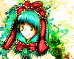  colorful green_eyes green_hair juriesute kagiyama_hina red_ribbon smile touhou 
