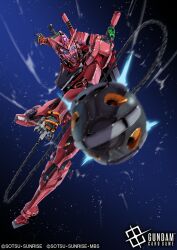  ball_and_chain_(weapon) chain commentary_request copyright_logo copyright_name copyright_notice gundam gundam_card_game gundam_gquuuuuux holding holding_ball_and_chain_(weapon) holding_weapon logo mecha mecha_focus mobile_suit moyashi_koubou no_humans official_art red_gundam robot science_fiction solo space v-fin violet_eyes weapon 
