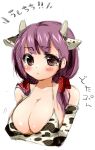 bad_id blush breasts cleavage cow_ears cow_girl cow_print elbow_gloves gloves horns naka_marimo oppai_loli original purple_hair sketch solo 