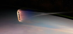  atmospheric_reentry earth_(planet) glowing highres mark_zhang no_humans planet plasma shockwave sky spacecraft spacex spacex_starship star_(sky) starry_sky 