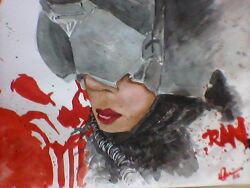  1girl character_name commentary el-sior english_commentary eve:_valkyrie eve_online helmet lips nose painting_(medium) pilot_helmet ran_kavik_(eve:_valkyrie) red_lips science_fiction solo traditional_media watercolor_(medium) white_background 