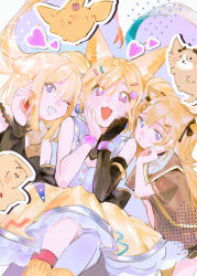  3girls :3 absurdres animal_ears animalization bang_dream! bang_dream!_it's_mygo!!!!! bang_dream!_our_notes bang_dream!_yumemita black_choker black_ribbon blonde_hair bracelet brown_dress chibi chinese_commentary choker commentary_request dog dog_ears dress gengentan hair_ornament hair_ribbon hairclip half-heart_hands hands_on_own_cheeks hands_on_own_face hands_up heart highres in-franchise_crossover jewelry kemonomimi_mode long_hair looking_at_viewer medium_hair misumi_uika multiple_girls nakamachi_arale one_eye_closed open_mouth outline person_and_animalization ribbon shinomiya_shizuku short_sleeves smile trait_connection two_side_up violet_eyes white_outline 