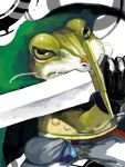  armor artist_request cape chrono_trigger frog gloves green_skin kaeru_(chrono_trigger) male oitsukenai solo sword weapon yellow_eyes 