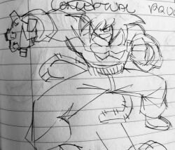  1boy absurdres body_fur dragon_ball dragon_ball_gt english_text fighting_stance graphite_(medium) greyscale highres lineart male_focus monkey_boy monkey_tail monochrome muscular muscular_male open_hand pants paper_(medium) photo_(medium) sketch solo son_goku spiky_hair super_saiyan super_saiyan_4 tail teknodice topless_male traditional_media wrist_cuffs 