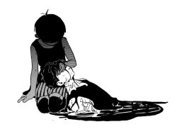  2boys bac0n_pancakes collarbone collared_shirt dual_persona greyscale male_focus monochrome multiple_boys omori omori_(omori) seiza shirt shorts simple_background sitting striped_clothes striped_shorts sunny_(omori) sweater_vest tank_top thigh-highs vertical-striped_clothes vertical-striped_shorts 