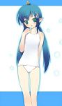  blue_hair hima oni pointy_ears smile swimsuit twintails 