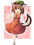  brown_hair cat_ears cat_tail chen child earrings hat hitsuji_(pixiv) jewelry multiple_tails ram_hachimin red_eyes short_hair tail touhou 