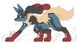  black_fur blue_fur body_fur clothed_pokemon commentary_request furry gansigong highres lucario mega_lucario mega_pokemon multicolored_fur other_focus pokemon pokemon_(creature) pokemon_x_and_y spikes yellow_fur 
