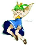  ascot bloomers blue_dress bow daiyousei dress english general green_eyes green_hair hair_bow kaiser_knuckle m.u.g.e.n oso oso_(toolate) short_hair side_ponytail solo touhou wings 