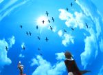  bird blue butler clouds happy kanon_(umineko) looking_up seagull sky smile sun umineko_no_naku_koro_ni ushiromiya_jessica waving 