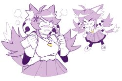  absurdres ahoge angry animal_ears annoyed bell cat_ears cat_girl cat_tail chibi cutie_mew_mew_magic_(deltarune) delmok918_ma deltarune ghost_pink_(deltarune) gloves hair_bell hair_ornament heart heart_locket heart_necklace highres jewelry juliet_sleeves long_sleeves low_twintails mad_mew_mew necklace puffy_short_sleeves puffy_sleeves short_sleeves simple_background tail tutu twintails utdr_(toby_fox) white_background white_gloves 