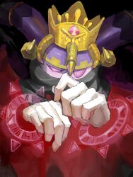  bad_drawr_id bad_id cloak crown gloves gold_crown hainesursu hands_up horns kirby's_return_to_dream_land kirby_(series) large_horns looking_at_viewer magolor master_crown oekaki pink_eyes purple_horns rayman_limbs red_cloak traitor_magolor upper_body white_gloves 