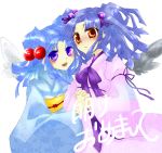  angel_wings black_hanbok_angel_(trickster) blue_eyes blue_hair japanese_clothes kimono new_year orange_eyes ribbon trickster twintails white_angel_(trickster) wings 