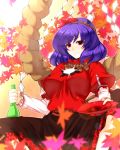  bottle leaf leaves maple_leaf purple_hair red_eyes saemon saemon_(tonpura) skirt solo touhou yasaka_kanako 