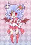  alternate_costume alternate_hairstyle bat_wings blue_hair checkered checkered_background crescent double_bun elbow_gloves gloves magical_girl mucco red_eyes remilia_scarlet sailor_moon_(cosplay) solo star touhou wings 