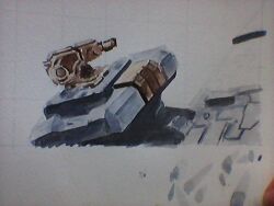  autocannon cannon el-sior eve_online minmatar_republic_(eve_online) no_humans painting_(medium) projectile_weapon_(eve_online) science_fiction spacecraft_turret traditional_media watercolor_(medium) white_background 