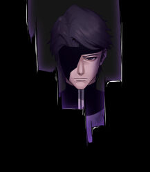  1boy aizen_sousuke black_hair bleach bleach:_sennen_kessen-hen brown_eyes commentary_request expressionless eyepatch highres light_smile male_focus solo straight-on turtleneck upper_body yoshino_(laencl) 
