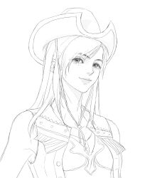  1girl absurdres bare_shoulders closed_mouth collarbone commentary cowboy_hat crisis_core:_final_fantasy_vii crop_top eyelashes final_fantasy final_fantasy_vii final_fantasy_vii_rebirth final_fantasy_vii_remake hat highres lineart lips long_hair looking_at_viewer open_clothes open_vest qieko36 solo swept_bangs tifa_lockhart tifa_lockhart_(cowgirl) upper_body vest white_background 