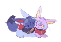  :3 animal_ear_piercing animal_focus animal_with_hair animalization aoyagi_touya black_collar black_fur blue_fur bright_pupils chinese_commentary closed_eyes closed_mouth collar commentary_request grooming highres kamishiro_rui looking_at_another monocle neck_fur never_give_up_cooking!_(project_sekai) no_humans one_eye_closed project_sekai purple_fur red_fur sash shoulder_sash simple_background split-color_fur tongue tongue_out white_045 white_background white_pupils yellow_eyes 