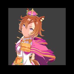  2girls 3d ahoge animal_ears animated animated_gif brown_hair cape chibi commentary crown ear_ribbon english_commentary foreshortening hair_between_eyes holding_chibi horse_ears horse_girl medium_hair meisho_doto_(turbulent_blue)_(umamusume) meisho_doto_(umamusume) mini_crown multicolored_hair multiple_girls open_mouth orange_hair pabol_(drivingpanda_) pink_cape pink_crown pink_hair t.m._opera_o_(o_sole_suo!)_(umamusume) t.m._opera_o_(umamusume) two-tone_hair umamusume violet_eyes wavy_mouth 