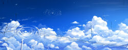  absurdres bare_tree blue_sky clouds cloudy_sky commentary_request falling_petals guiyi_tonghua highres no_humans original petals power_lines real_world_location reflection reflection_focus reflective_liquid ripples salar_de_uyuni scenery sky tree wind_turbine 