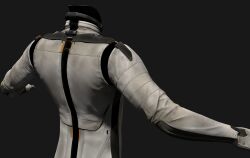  3d clothes_focus commentary english_commentary eve_online grey_background grey_theme highres jacket long_sleeves no_humans official_art photorealistic realistic simple_background undoz white_jacket 