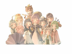  1boy 6+girls animal_ears asymmetrical_wings black_dress black_hair black_skirt black_streaks black_vest blonde_hair blue_capelet blue_eyes blue_hair blue_hood blue_vest blue_wings blush bow bowtie capelet closed_eyes closed_mouth commentary_request cross-laced_clothes cross-laced_dress dog_ears dog_girl dowsing_rod dress futatsuiwa_mamizou gradient_hair green_eyes green_hair grey_hair hat heterochromia highres hijiri_byakuren holding holding_smoking_pipe holding_umbrella hood hood_up houjuu_nue jewelry juliet_sleeves kasodani_kyouko kiseru kumoi_ichirin layered_dress leaf leaf_on_head long_hair long_sleeves mouse_(animal) mouse_ears mouse_girl mouse_tail multicolored_hair multiple_girls murasa_minamitsu myouren_temple_clan_(touhou) nazrin necklace open_mouth pajama83 pendant pince-nez pink_dress puffy_sleeves purple_hair purple_umbrella raccoon_ears raccoon_girl red_bow red_bowtie red_eyes red_wings sailor_hat shirt short_hair simple_background skirt smile smoking_pipe streaked_hair tail tatara_kogasa tearing_up toramaru_shou touhou umbrella unzan vest white_background white_dress white_hat white_shirt wings yellow_eyes 