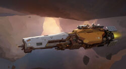 asteroid_field flying highres mark_zhang original plasma science_fiction sketch spacecraft thrusters wide_shot 