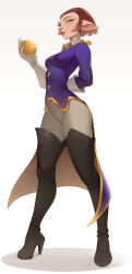  1girl alien animal_ears ball brown_hair captain_amelia cat_girl cheshirrr commentary english_commentary furry furry_female green_eyes highres holding holding_ball jacket mole mole_above_mouth shirt short_hair simple_background solo treasure_planet white_shirt 