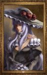  flower frame hat highres hime_cut long_hair otaku_(artist) painting portrait purple_hair rose umineko_no_naku_koro_ni virgilia 