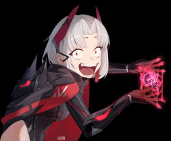 avatar:_the_last_airbender avatar_legends black_leotard commentary drake_(nikke) english_commentary fikkyun gloves goddess_of_victory:_nikke highleg highleg_leotard highres leotard marbles_airbending_trick multicolored_gloves open_mouth red_eyes scene_reference syuen_(nikke) two-tone_gloves white_hair wire_manipulation