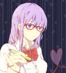  glasses heart long_hair pencil pink_hair purple_eyes ribbon sarutobi_ayame tenkasu_(mochi) violet_eyes 