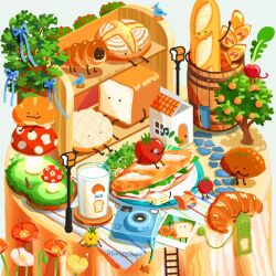  ._. artist_name baguette barrel bird bread camera chocolate_cornet closed_mouth commentary_request croissant cup curry drinking_glass flower flower_request food food_focus fruit holding holding_microphone issiki_toaki ladder lamppost loaf_of_bread melon_bread microphone milk mushroom no_humans no_mouth open_mouth orange_(fruit) original path plant radish red_flower sentient_food sentient_object simple_background singing stone_walkway striped_tablecloth table tablecloth tomato tree white_background 