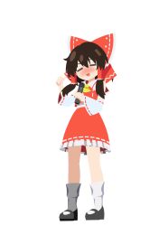  1girl absurdres arssein ascot black_shoes blush bow brown_hair closed_eyes commentary_request detached_sleeves drunk frilled_bow frilled_hair_tubes frilled_skirt frills full_body hair_bow hair_tubes hakurei_reimu highres holding holding_microphone large_variant_set long_hair mary_janes microphone open_mouth psd_available red_bow red_skirt ribbon-trimmed_skirt ribbon-trimmed_sleeves ribbon_trim shoes simple_background singing skirt skirt_set socks solo thumbs_up touhou transparent_background variant_set white_socks yellow_ascot 